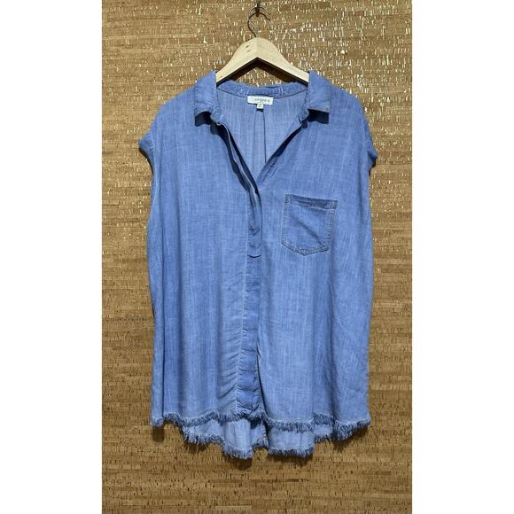 Umgee Light Denim Chambray Shirt Tunic Collar Button Up Size 2XL - Picture 1 of 5